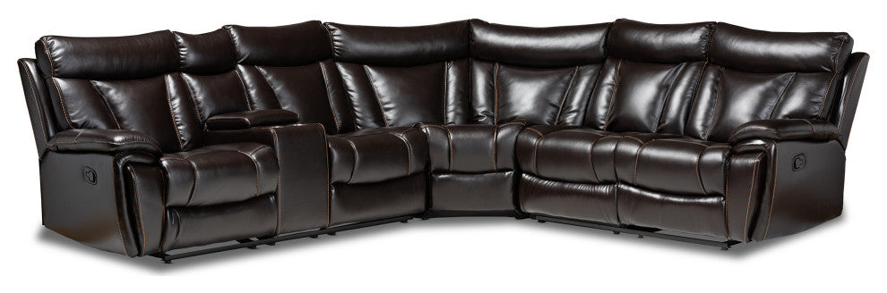 Lewis Dark Brown Faux Leather Upholstered 6-Piece Reclining Sectional Sofa