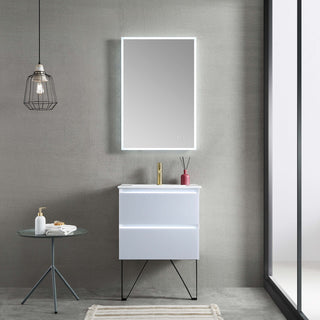 LED Lighted Bathroom Vanity With Ceramic Sink and Dimmed Light, Light Gray, 24"