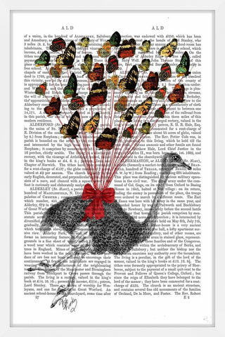 "Ostrich Flying with Butterflies" Framed Painting Print, 24"x36"