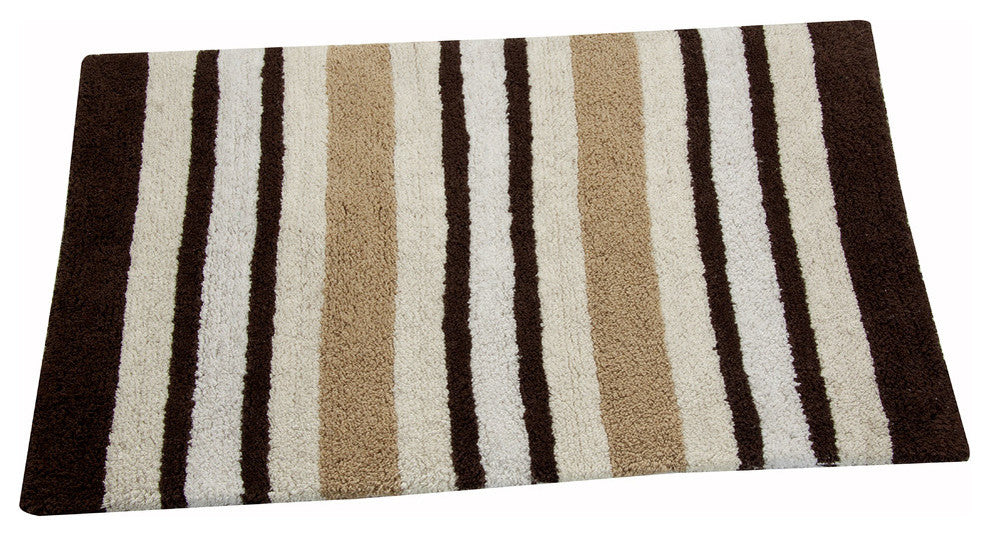 Bath Rug Cotton, 2 Piece Set, Pattern Woven Stripe, Ivory, 24"x17" and 34"x21"