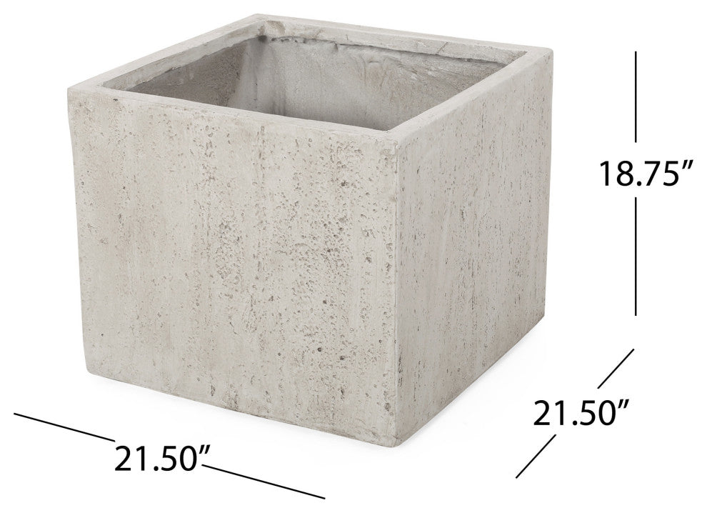 Felipe Outdoor Cast Stone Square Planters, Set of 2, White, Large