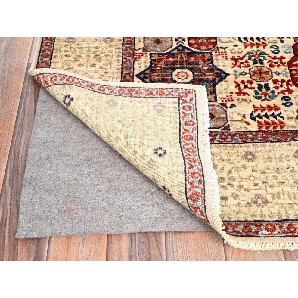 White, Hand Knotted, 100% Wool, Mamluk Design, Oriental Rug, 4'10"x7'