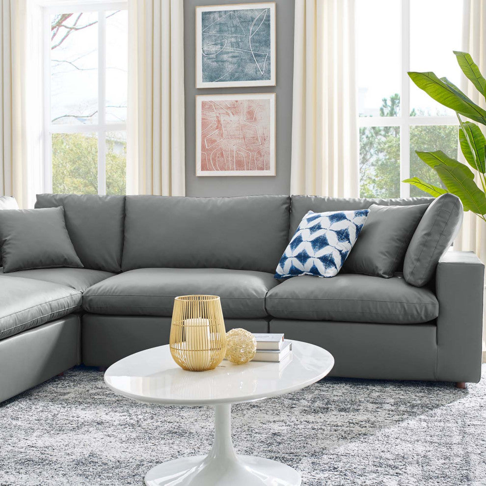 Sectional Sofa Set, Faux Vegan Leather, Gray, Modern, Lounge Hospitality