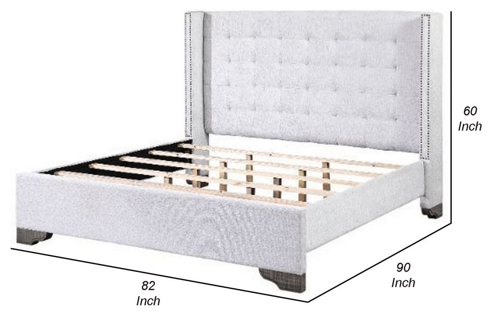 Benzara BM266524 Eastern King Bed With Fabric Upholstery and Tufting, Beige