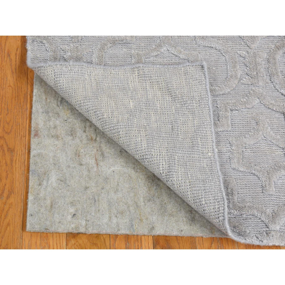 Gray Modern Design Silk With Textured Wool Hand Knotted Oriental Rug, 2'x2'10"