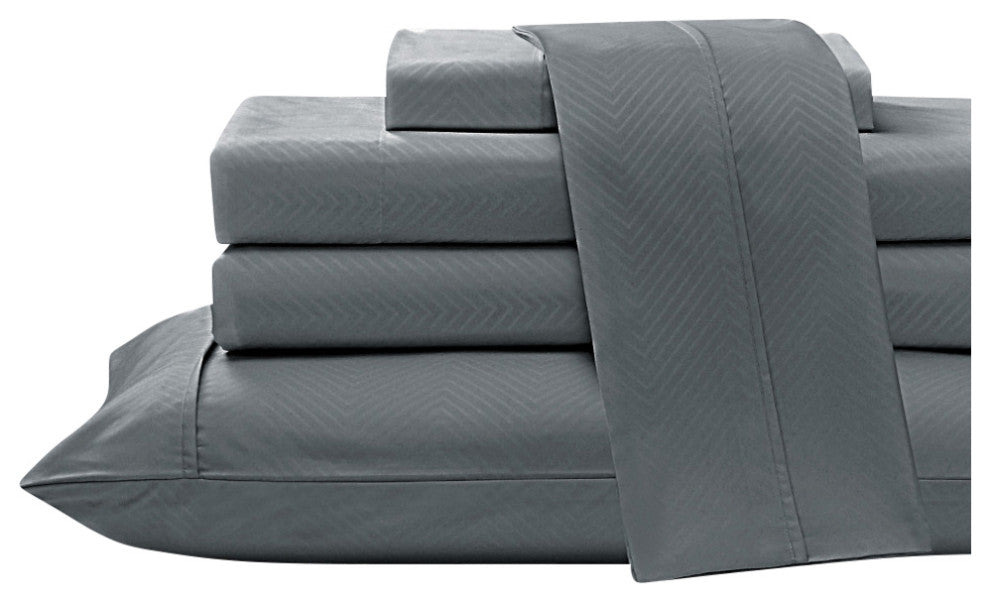 Kathy Ireland 4 Piece Chevron Embossed Sheet Set, Gray, Queen