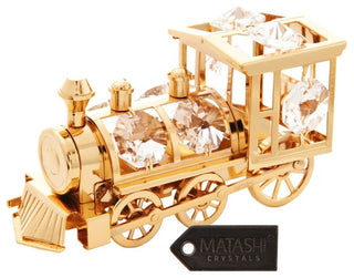 24K Gold Plated Crystal Studded Gold Train Ornament