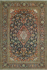 Fine Vintage Distressed Alecia Navy/Rust Rug, 7'3 x 10'4