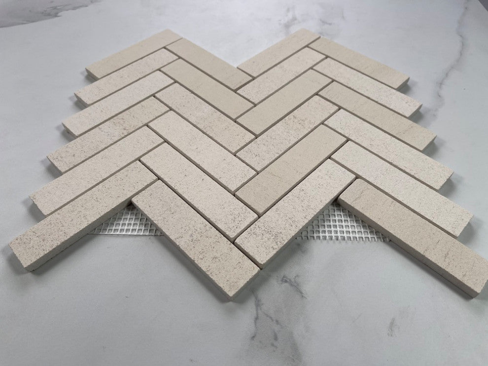 Golden Beach Moleanos Beige Limestone 1x4 Herringbone Tile Honed, 1 sheet