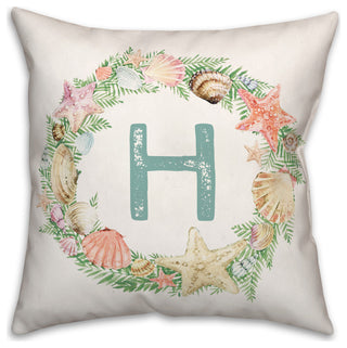 Coastal Christmas Monogram H 18x18 Spun Poly Pillow