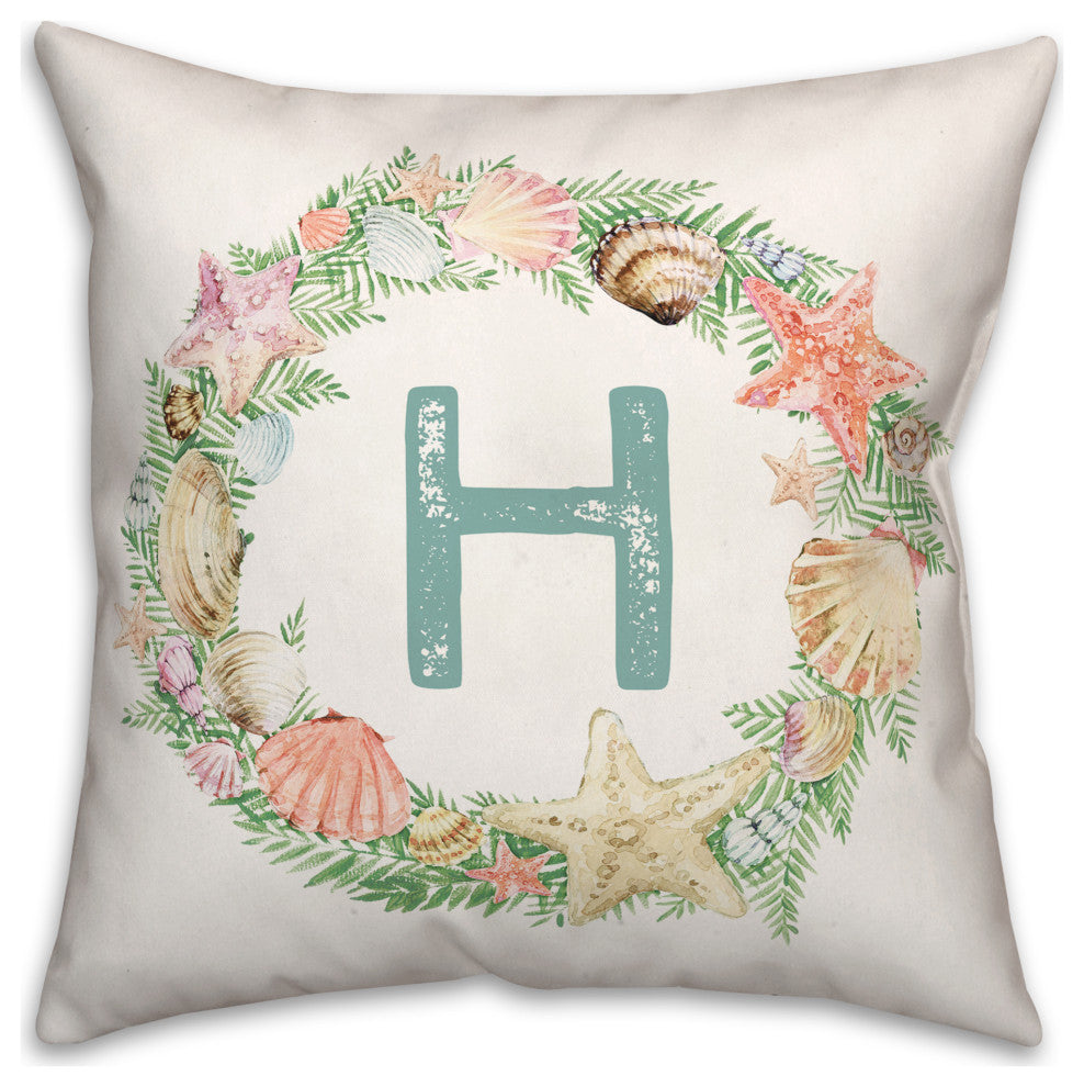 Coastal Christmas Monogram H 18x18 Spun Poly Pillow