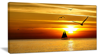 "Bright Yellow Beach With Birds" Seashore Canvas Print, 40"x20"