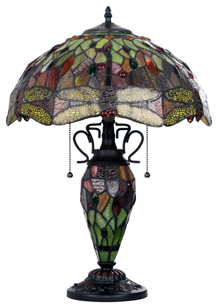 Empress Tiffany-Style Dark Bronze 3 Light Double Lit Table Lamp 16" Shade