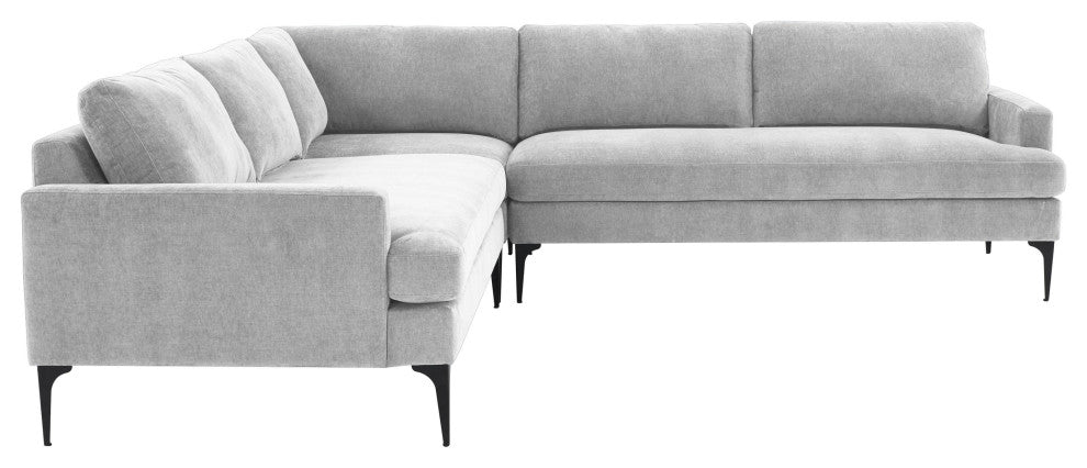 Serena Gray Velvet L-Sectional With Black Legs