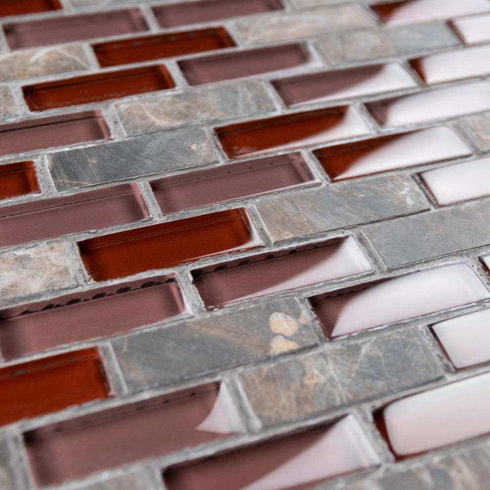 Tessera Glass Subway Wall Tile, Bordeaux