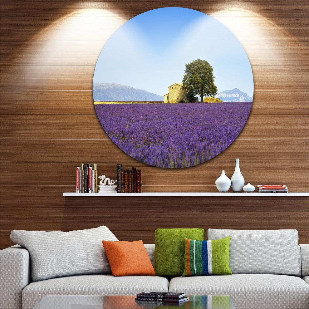 Lavender Flowers Blooming Field, Landscape Round Wall Art, 11"