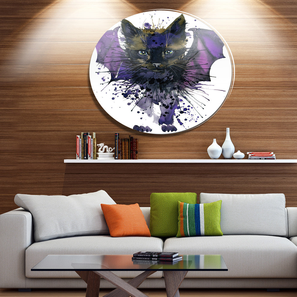Black Cat With Blue Wings, Animal Disc Metal Wall Art, 36"