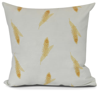 Feather Stripe, Floral Print Pillow, Gold, 26" x 26"