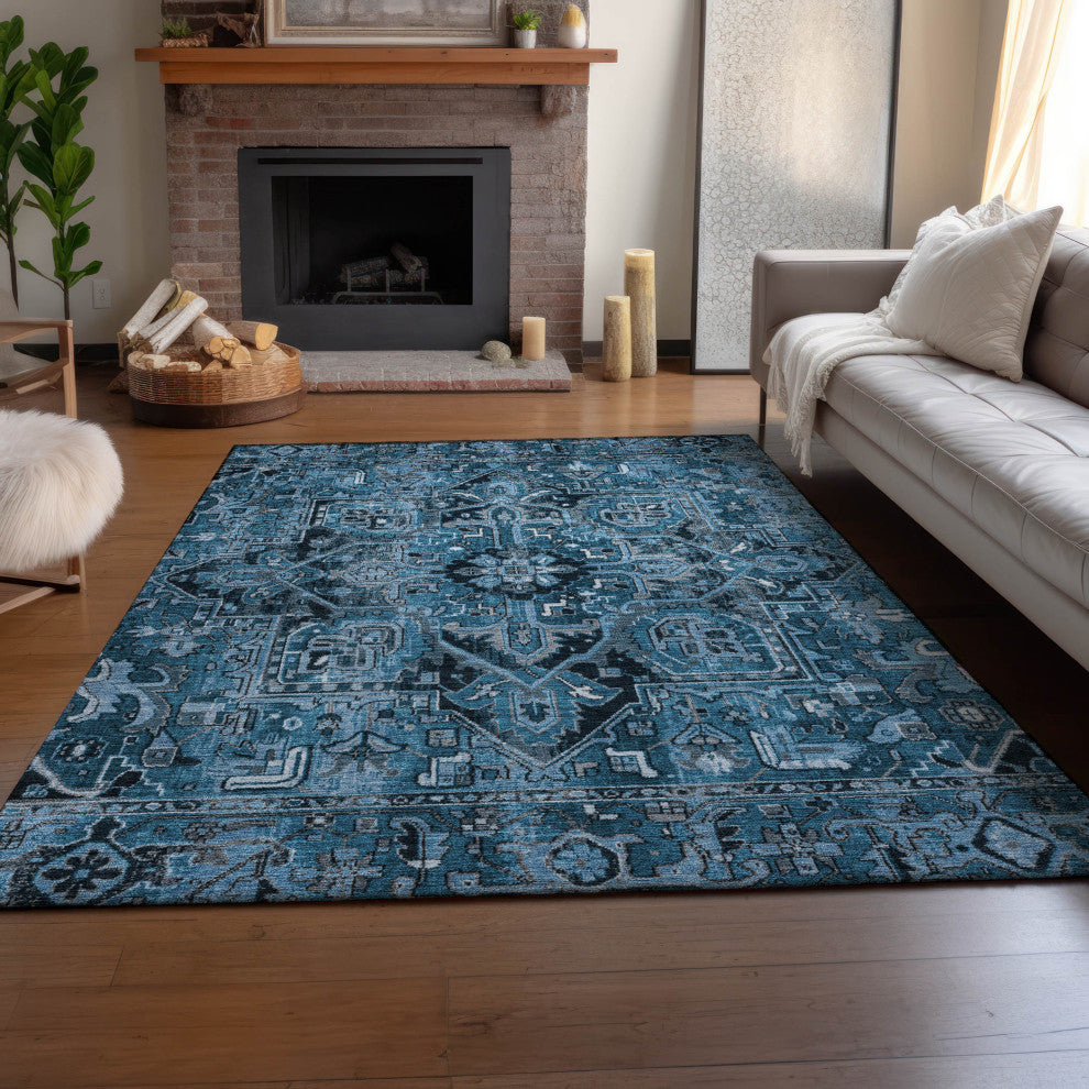 Premium Machine Washable Mayfield AMF570 Blue 2'6" x 3'10" Rug