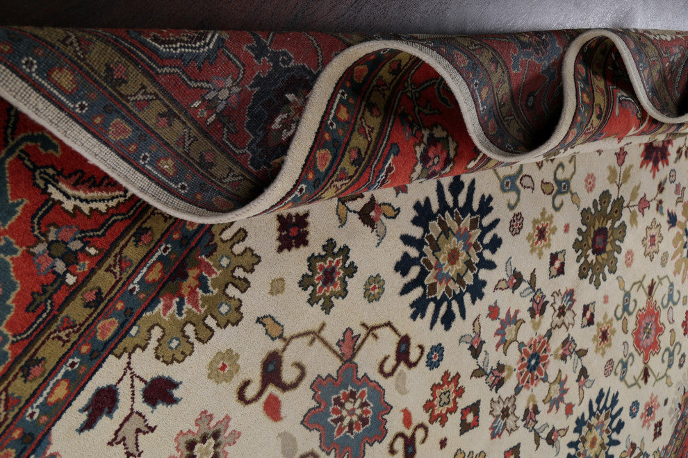 Indian Heriz Oriental Traditional Handmade Area Rug, Beige, 17'10"x11'10