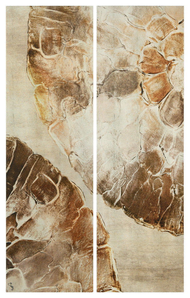 "Golden Layers I" Abstract Rendered on Gold Shagreen Wrapped Canvas Wall Art Set