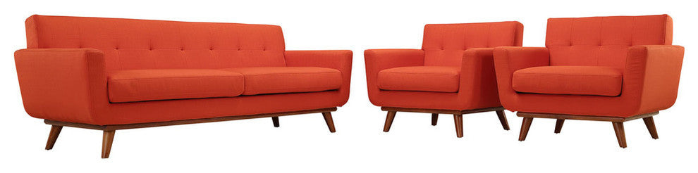 Modern Contemporary Living Room Armchairs and Sofa 3-Piece Set Red