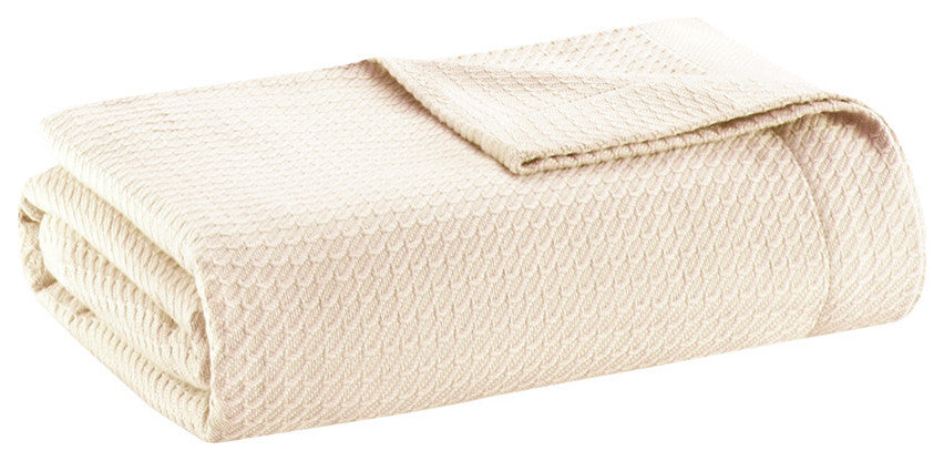 Madison Park Egyptian Cotton All-Season Woven Bedding Blanket, Ivory