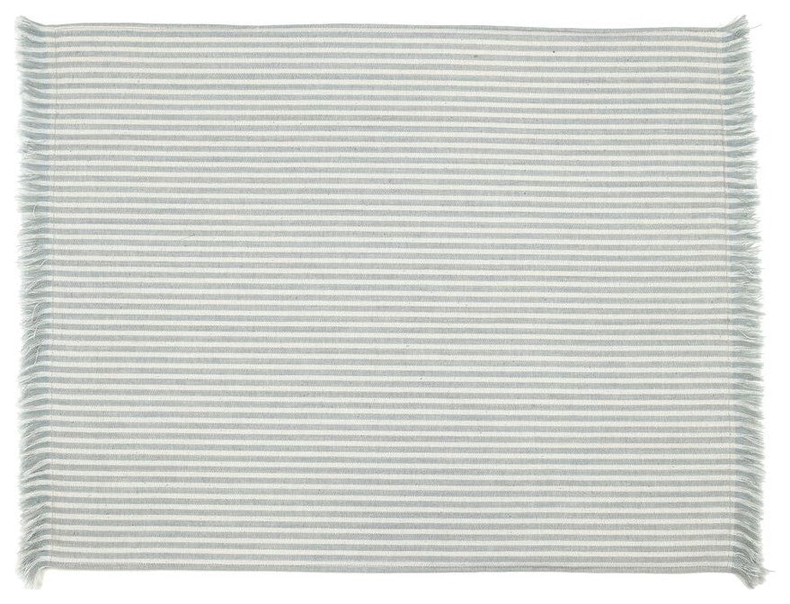 Set of Light Blue Striped Table Runner and Eight Napkins
