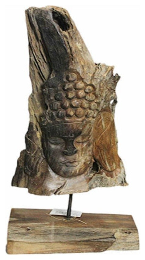 Alluring Wooden Buddha on Base-Natural - Benzara