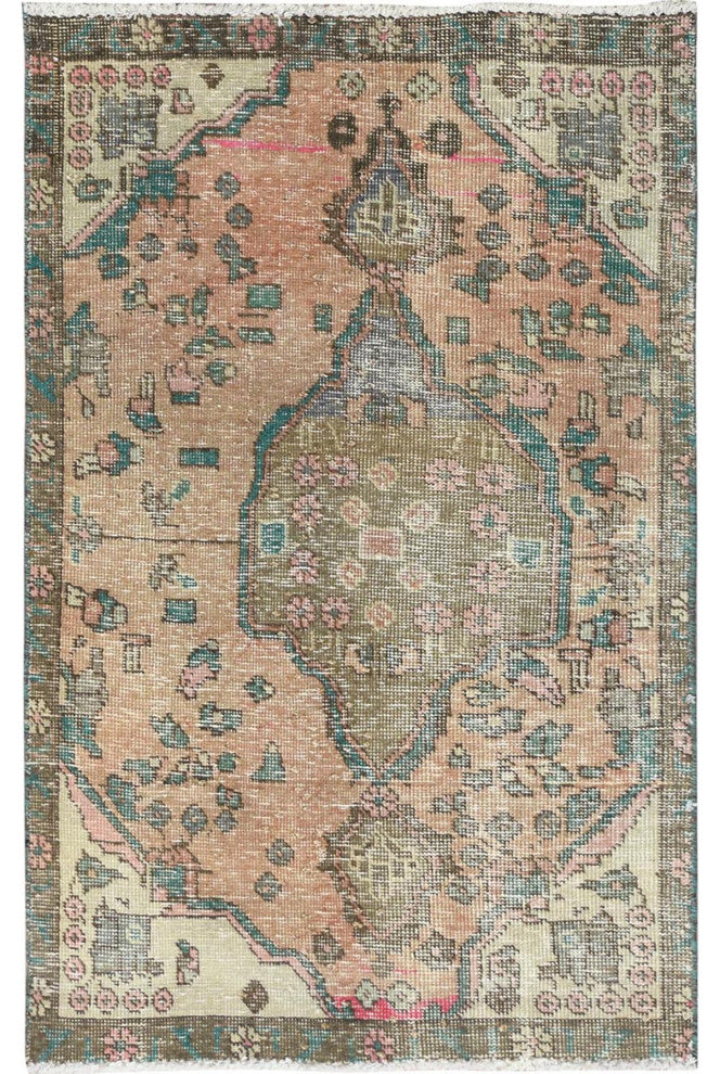 Cafe Au Lait Brown Worn Wool Hand Knotted Vintage Persian Tabriz Rug 3'x4'5"
