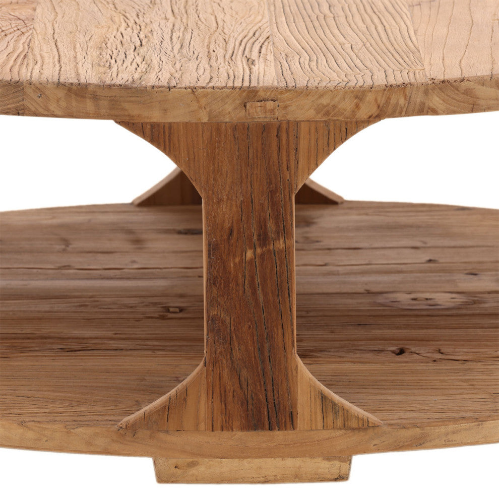 Salvaged Natural Elm Round Coffee Table