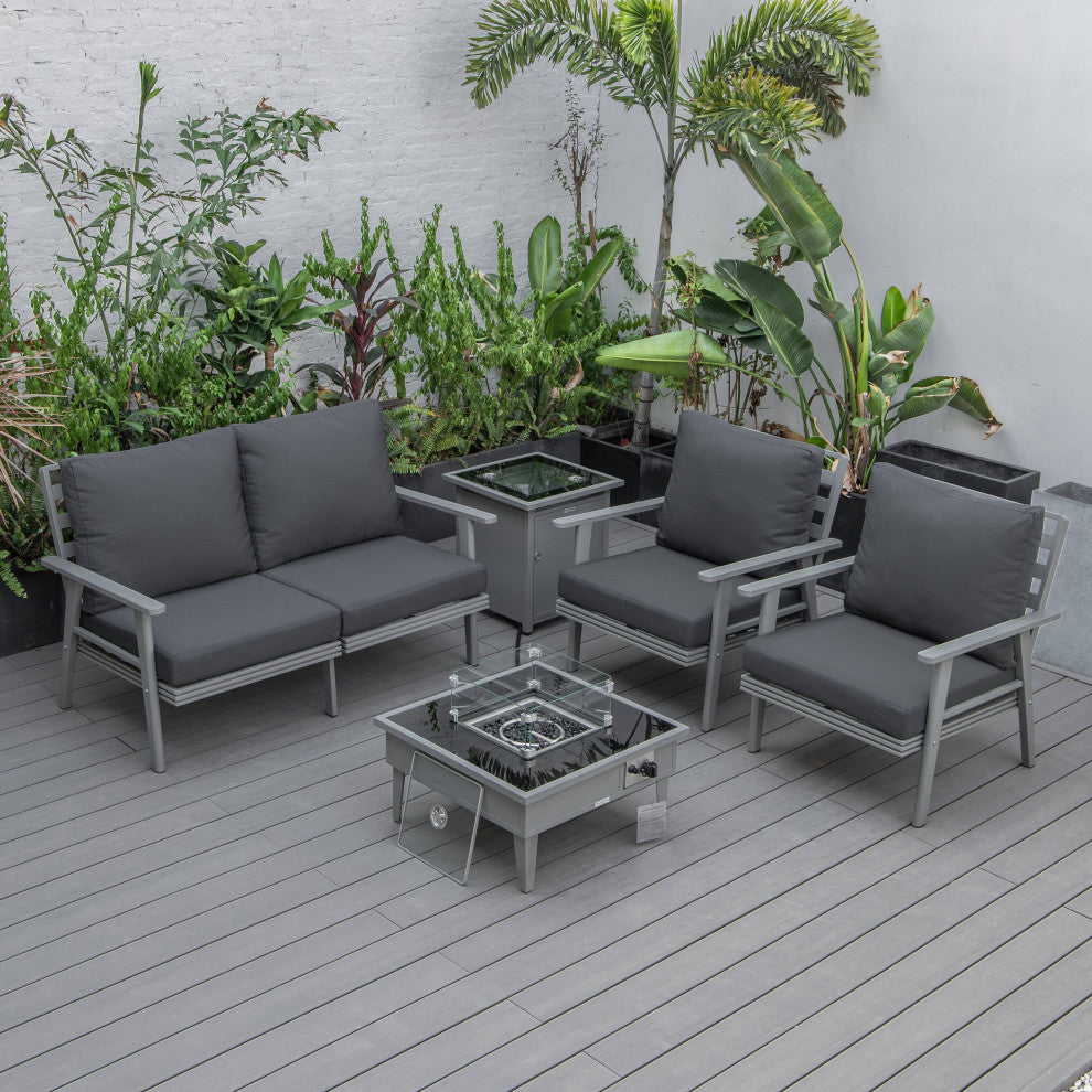 LeisureMod Walbrooke Gray Patio Conversation Set With Fire Pit, Charcoal