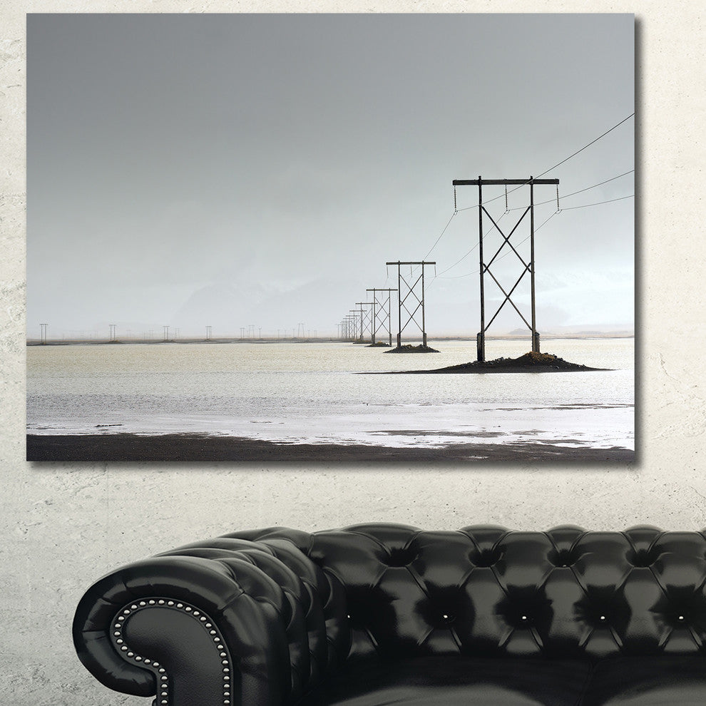 Electricity Pylons over Lagoon, Landscape Canvas Art Print, 40"x30"