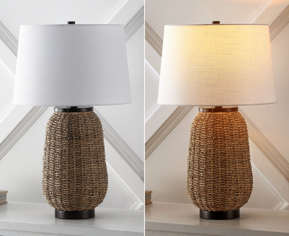 Chakrii 25" Iron/Rattan Table Lamp With Pull-Chain, Oil Rubbed Bronze/Dark Brown