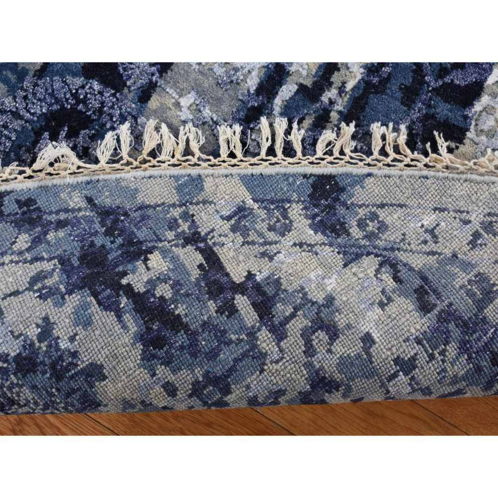 Millennium Blue Wool Silk Shibori Design Hand Knotted Round Rug 7'10" x 7'10"