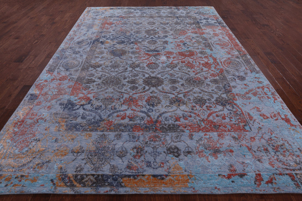 8' 11" X 12' 0" Persian Wool and Silk Hand Knotted Rug Q11787
