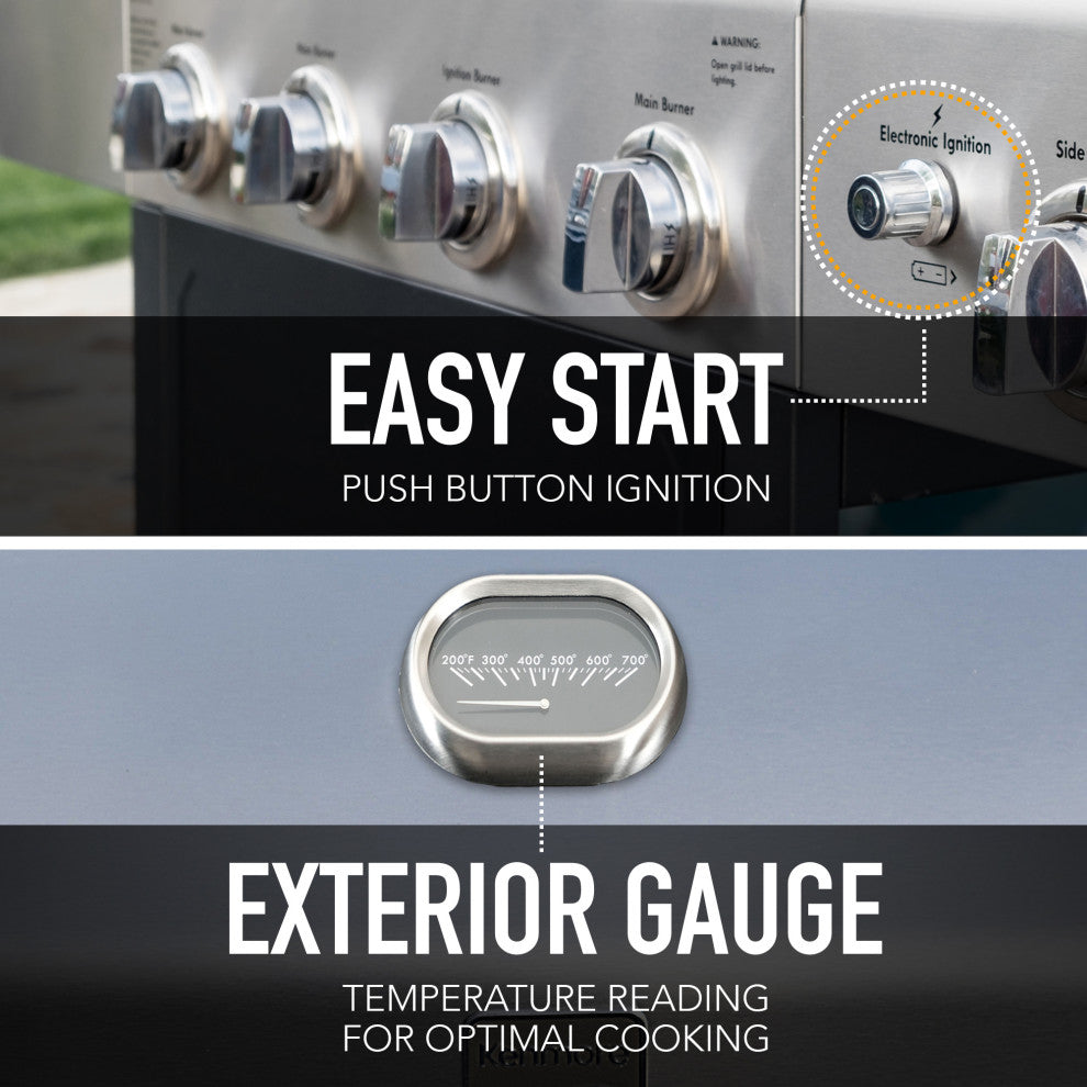 Kenmore 4 Burner Open Cart Gas Grill with Side Burner