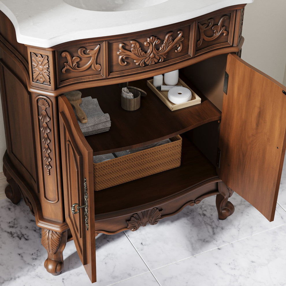 30 Inch Classic Style Fiesta Bathroom Sink Vanity, Brown, 30", Single Sink, Freestanding