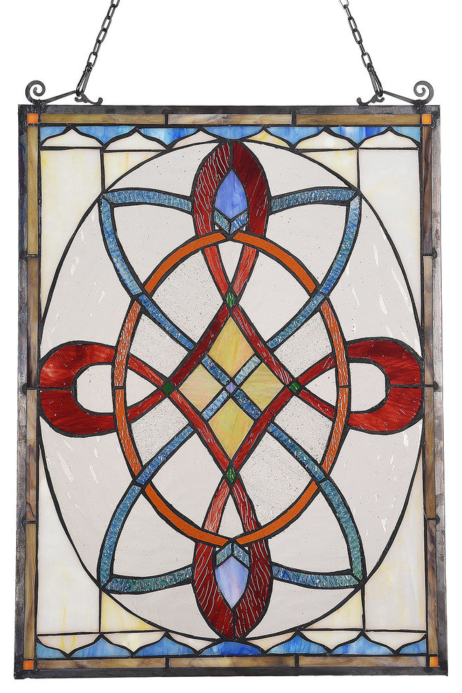 CHLOE-Lighting KATHERINE Victorian Tiffany-glass Window Panel 24" Tall