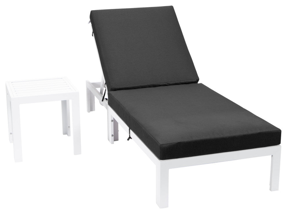 Chelsea White Chaise Lounge Chairs With Side Table, Black