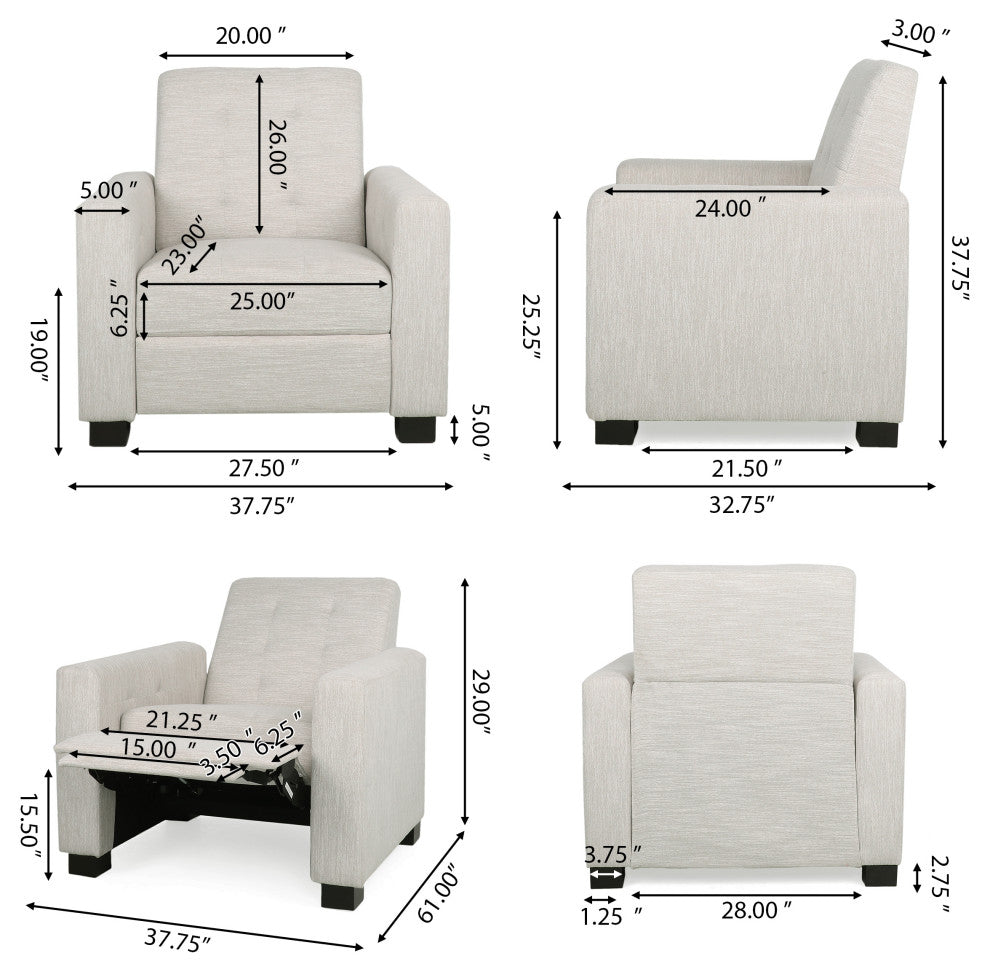 Langseth Contemporary Tufted Pushback Recliner, Beige/Dark Brown, Fabric