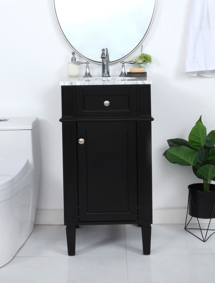 Home Living Vanity with Carrara White Marble Countertop, Black, 18", Single Sink