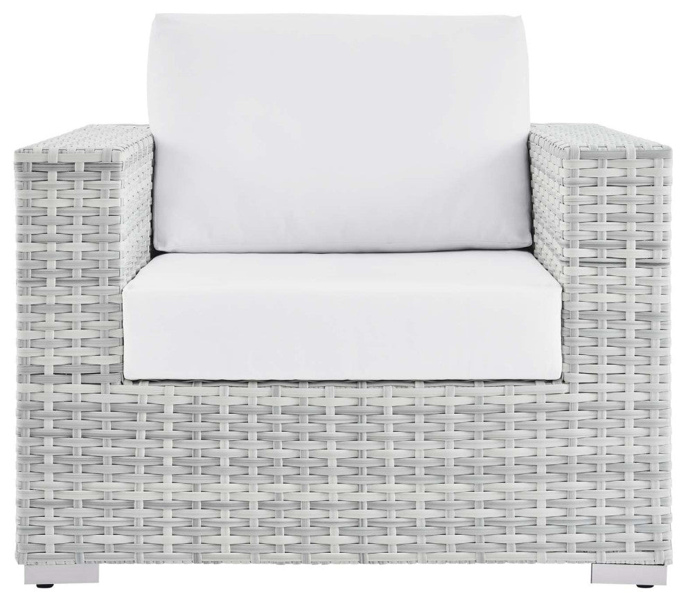 Lounge Chair Armchair, Rattan, Wicker, Gray White, Modern, Outdoor Patio