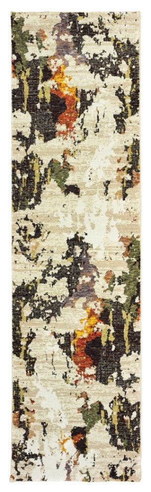 10' X 14' Beige and Black Power Loom Runner Rug