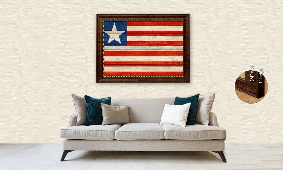 Libya Country Textured Flag Print With Brown Gold Frame, 15"X21"