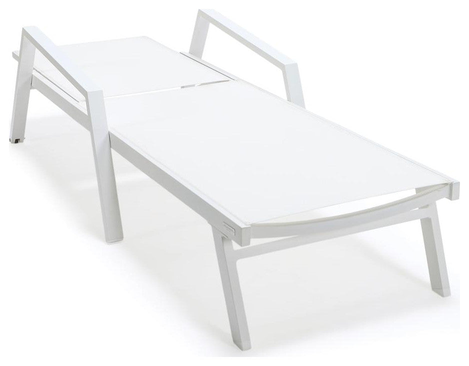 Marlin Patio Chaise Lounge Chair With Armrests in White Aluminum Frame