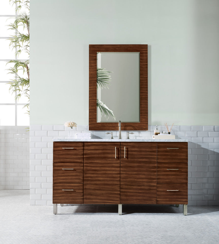 James Martin 850-V60S-AWT-3CAR 60 Inch Single Vanity w/ Carrara Marble Top