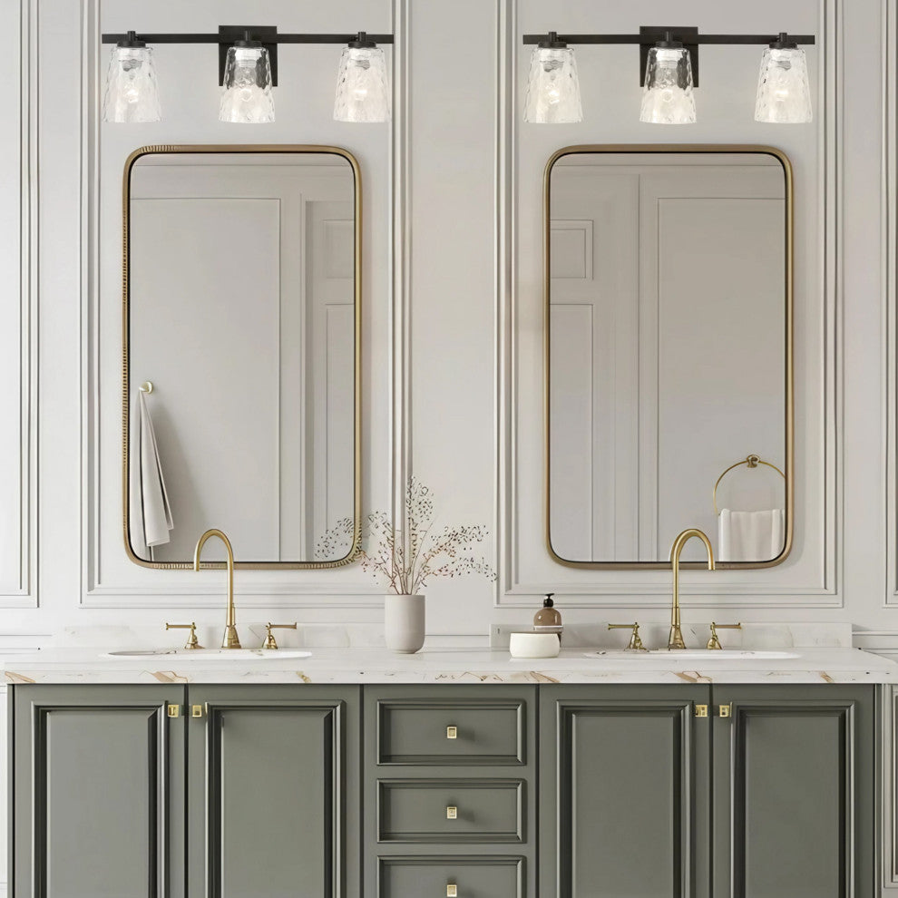 3-Light Modern Black Wall Sconce Vanity Light With Crystal Lampshade