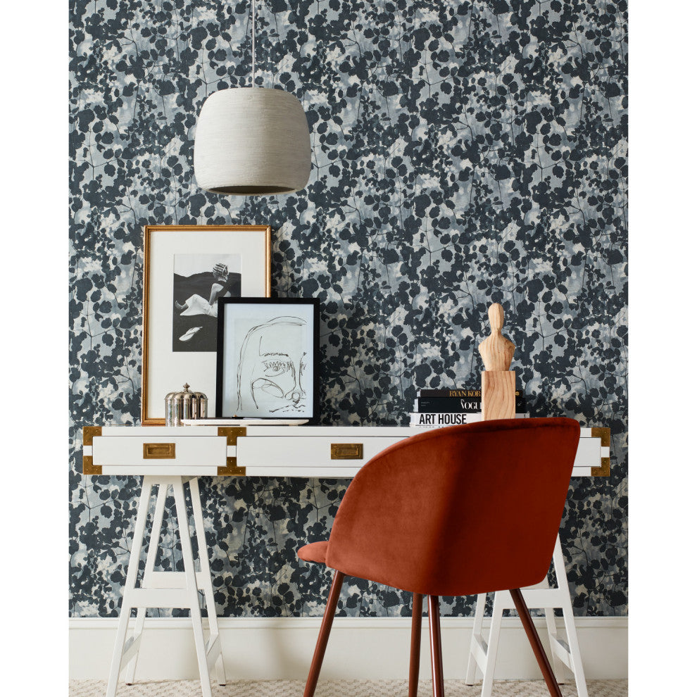 Dark Gray Pressed Leaves Wallpaper