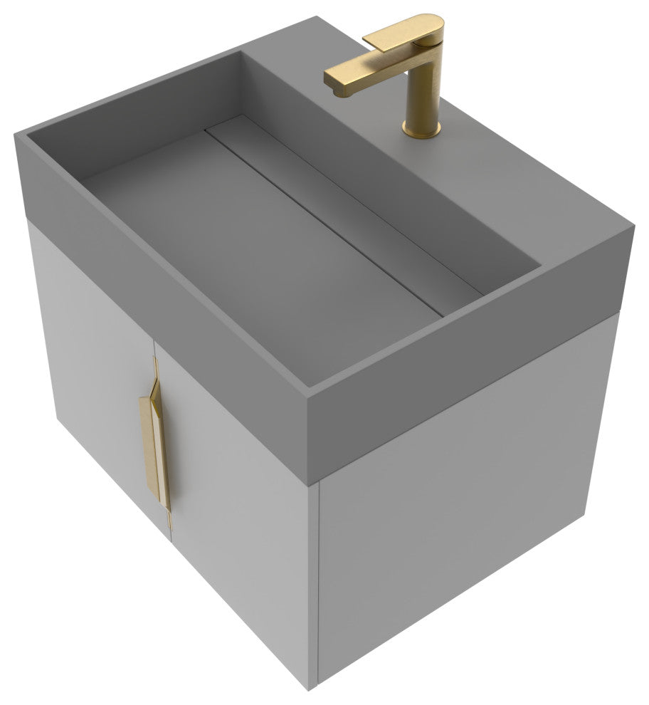 CastelloUSA Amazon 24" Wall Mounted Bathroom Vanity Set, Gray, Gray Top, Gold